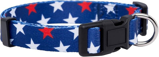 Native Pup American Flag Dog Collar- Red White and Blue- Patriotic Collars for 4th of July, USA- Adjustable Small, Medium, Large Breed Dogs (Small, Red & White Stars)