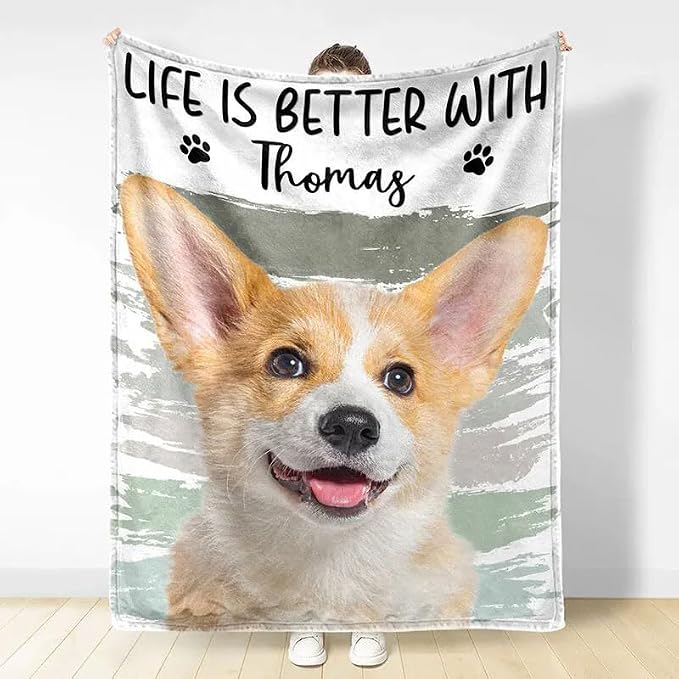 Pamaheart Custom Dog Face Blankets, Personalized Pet Photo Blanket, Fleece Dog Blankets, Customized Photo Throws, Dogs Dad Gifts, Pet Lover Gifts, Memorial Gift /27