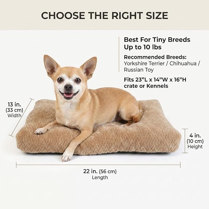 Small Dog Bed for Crate,22 Inch Washable Dog Crate Pad for Dog Cages,Soft Jacquard Flannel Puppy Kennel Bed with Anti-Slip Bottom,Fluffy Dog Mat for Small Dogs,Khaki