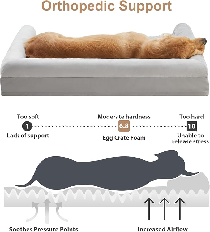 BFPETHOME Orthopedic Washable XXL Dog Bed for Senior Dog Cozy Sleep | Extra Large Waterproof Big Soft Pet Couch Bed for Dogs Relax with Removable Cover Supportive Foam Light Grey 54x36 Inch