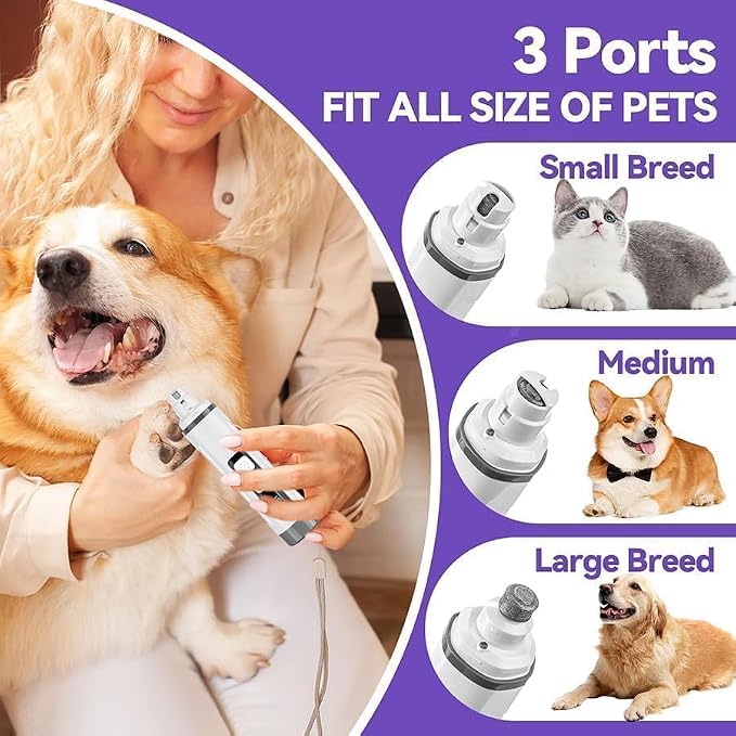 Dog Nail Grinder Quiet- Ultra-Quiet Dog & Cat Nail Grinder with LED Light & Battery Display & Upgrade Grinding Head - Painless Nail Trimmer for Small to Large Pets, Thick Nails, and Sensitive Paws