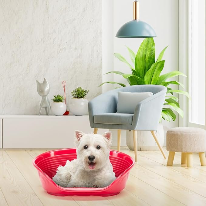 Ferplast Plastic Pet Bed for Cats and Small Dogs 61 x 45 x 21cm, Burgundy | More hygiene, comfort and freshness with a ventilated, easy-clean design