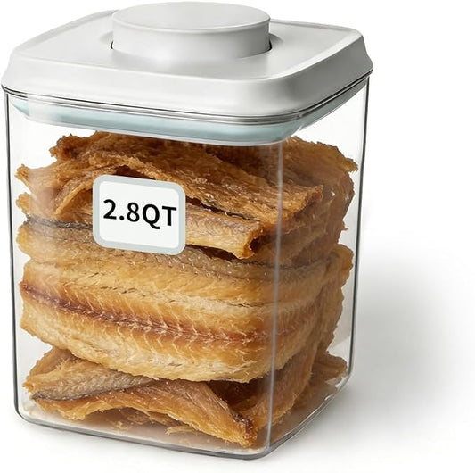 Dog Food Storage Container with One-Touch Lid, 2.8 QT / 2.65 L Stackable Durable BPA-Free PET Cat Food Storage Container,for Pet Treats, Supplements & Small Kibble