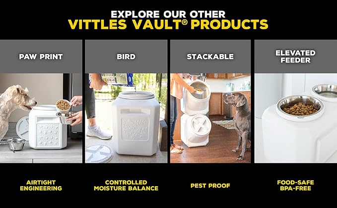 Vittles Vault Traditional Pet Food Storage Container For Dog Kibbles/Bird Seed/Oatmeal/Rice/Flour/Cereal, BPA Free Plastic, Sealed Airtight For Cat Food, Up To 80 lb, Made in USA, With Scoop, Gray