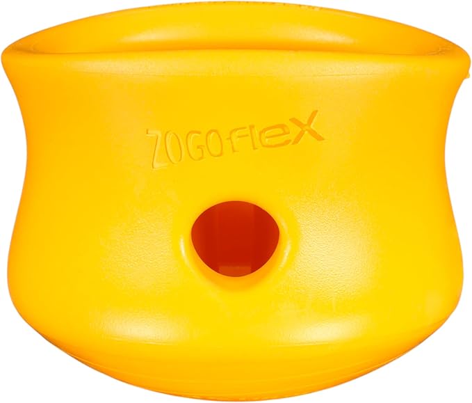 WEST PAW Zogoflex Toppl Interactive Treat Dispensing Puzzle Dog Toy for Mental Stimulation & Enrichment-Holds Kibble & Treats-Lickable, Freezable & Dishwasher Safe-Made in USA-Large-Sunflower Yellow