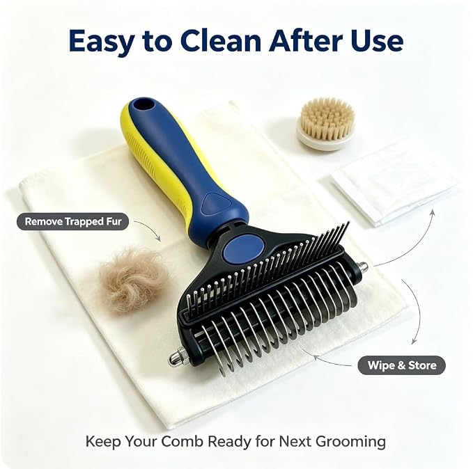2-in-1 Pet Grooming Comb, Undercoat Rake & Deshedding Brush for Dogs&Cats | Safely remove loose undercoat & mats . reduces shedding by 95% without hurting skin. Ideal for medium & long hair pets，blue
