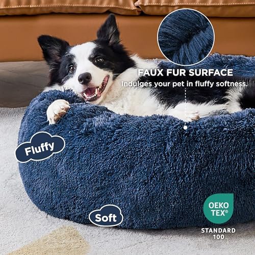 Bedsure Calming Dog Beds Large Sized Dog Donut Washable Pet Bed,36ins Navy