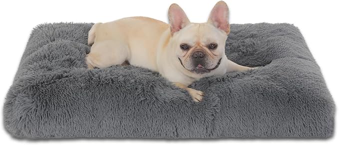 Bedfolks Waterproof Dog Crate Bed, Plush Dog Pad, 35"x23", Solid Dark Grey | Faux Fur Plush Cover, Removable Washable Outer, Waterproof Inner Lining, Non-Slip Base, Crate Pad and Dog Pillow