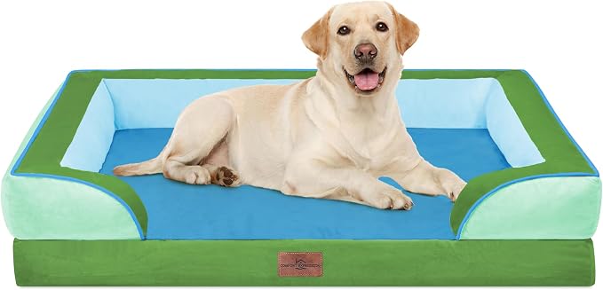 Comfort Expression Orthopedic Dog Bed for Extra Large Dogs with Bolster | Waterproof Dog Couch Bed with Washable Cover & Non-Slip Bottom, Supportive Egg Crate Foam XL Pet Bed, 42x30 Inch