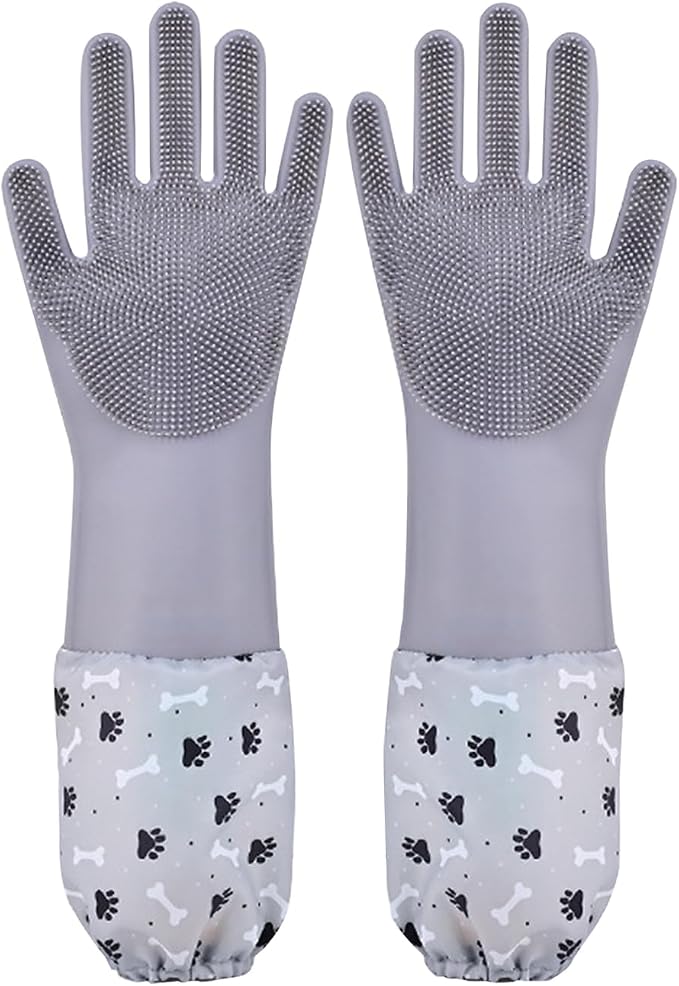 Pet Grooming Gloves Pet Hair Remover Cat, Dog Washing Gloves Silicone Heat Resistant Cleaning Gloves with High-Density Teeth Grooming Gloves for Dogs, Cats, Horses, Rabbits (1 Pair - Gray)
