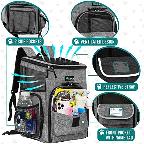 PetAmi Dog Backpack Carrier, Airline Approved 4-Way Entry Cat Bag, Gray