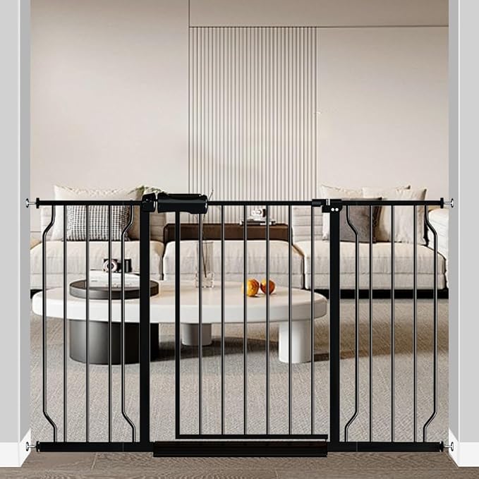 Fairy Baby Extra Wide Baby Gate 48-53 Inch Wide, Walk Through Pressure Mounted No Drill for Doorways, Long and Large Tension Gate for Pet and Kids, Black