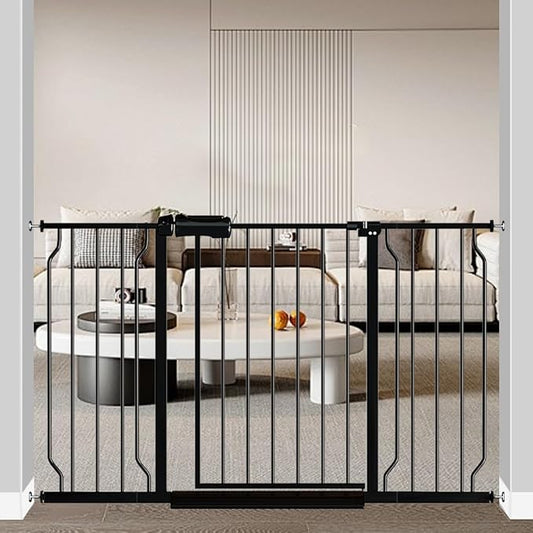 Fairy Baby Extra Wide Baby Gate 48-53 Inch Wide, Walk Through Pressure Mounted No Drill for Doorways, Long and Large Tension Gate for Pet and Kids, Black