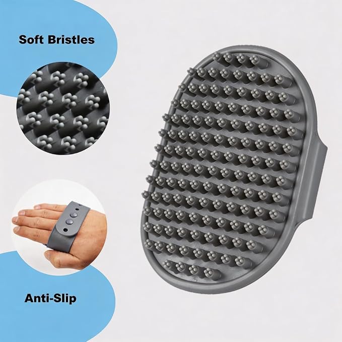 3PCS Dog Bath Brush Set | Dog Washing Gloves with Shampoo Brush, Dog Scrubber with Adjustable Handle, Pet Shower Brush for Bath, Massage and Grooming