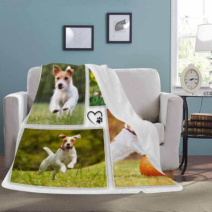 Artsadd Custom Memorial Blanket with Photos and Name-in Loving Memory Gifts Personalized for Loved Ones Lost-Remembrance Blankets for Dogs Cats Pets Lover-Four Pictures