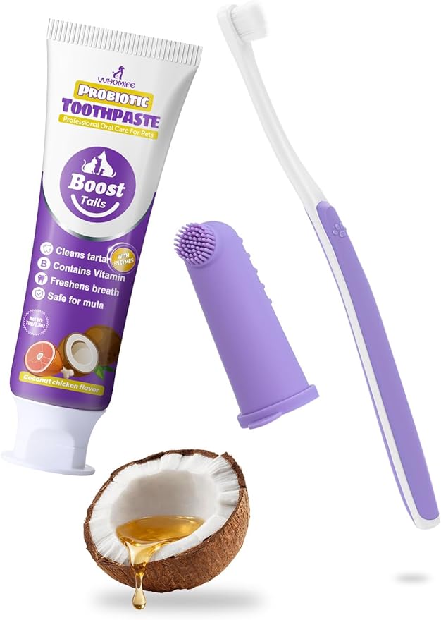 Cat Toothbrush & Toothpaste Kit, Soft & Finger Brushes, 2.5oz | Tiny Teeth Care. Finger-Fit Control. Coconut Chicken Flavor. Easy Brushing for Cats & Kittens. Daily Use.