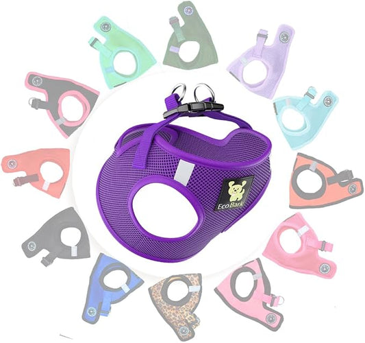 EcoBark Step in Dog Harness - Eco-Friendly Teacup Dog Harnesses for XXS, XS, and Small Dogs - Reflective and Adjustable Mini Body Halter Vest -Tiny Soft Mesh Toy Breed Harness (XXXS,Purple)