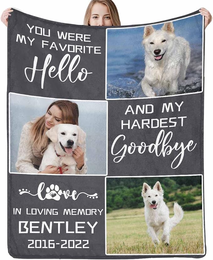 Artsadd Personalized Blanket with Picture in Memory of Dog Custom Photo Blanket Memorial Pet Loss Sympathy Gift