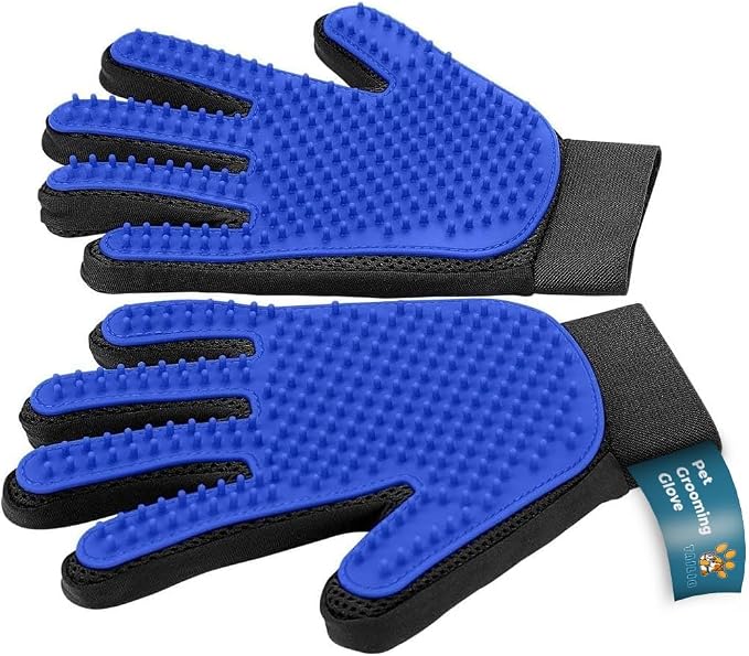 Pet Grooming Gloves – Efficient Dog & Cat Grooming Gloves 2-in-1 Deshedding Glove & Massage Mitt for Bathing, Washing & Shedding, Safe for Short/Long Hair – 2pcs (Blue)