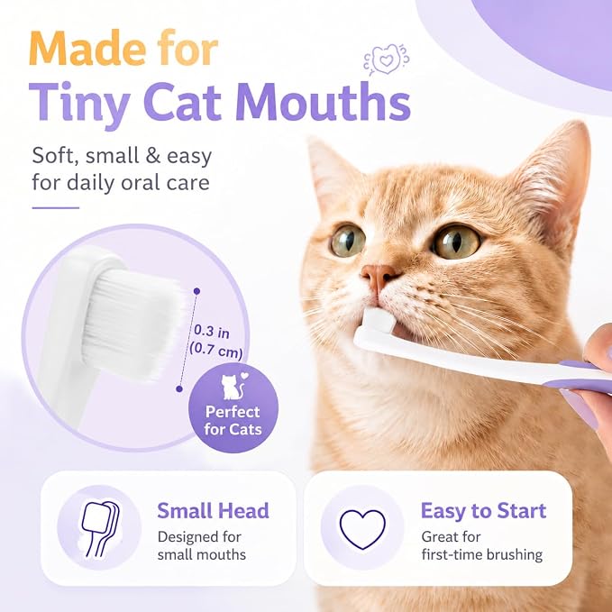 Cat Toothbrush for Cats & Kittens, Soft Bristles, Compact Head | Gentle Care for Small Mouths. Easy Daily Brushing. Gum Comfort. Calmer Bonding. Everyday Oral Routine