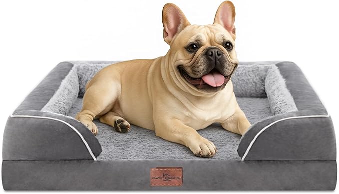Comfort Expression Orthopedic Dog Bed for Medium Size Dog with Bolster | Waterproof Dog Couch Bed with Washable Cover & Non-Slip Bottom, Supportive Egg Crate Foam Medium Pet Bed, 30x20 Inch