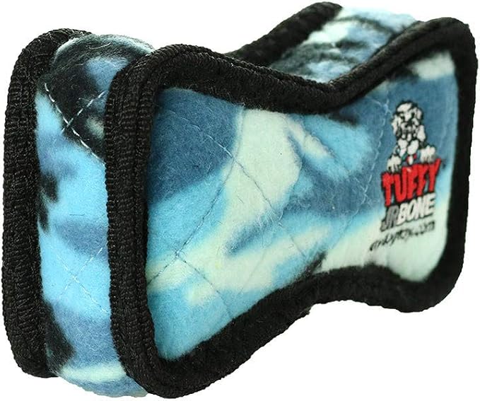 TUFFY - World's Tuffest Soft Dog Toy - Junior Bone -Squeakers -Multiple Layers. Made Durable, Strong & Tough.Interactive Play(Tug, Toss & Fetch). Machine Washable & Floats (Camo Blue, Bone2 2 Pack)