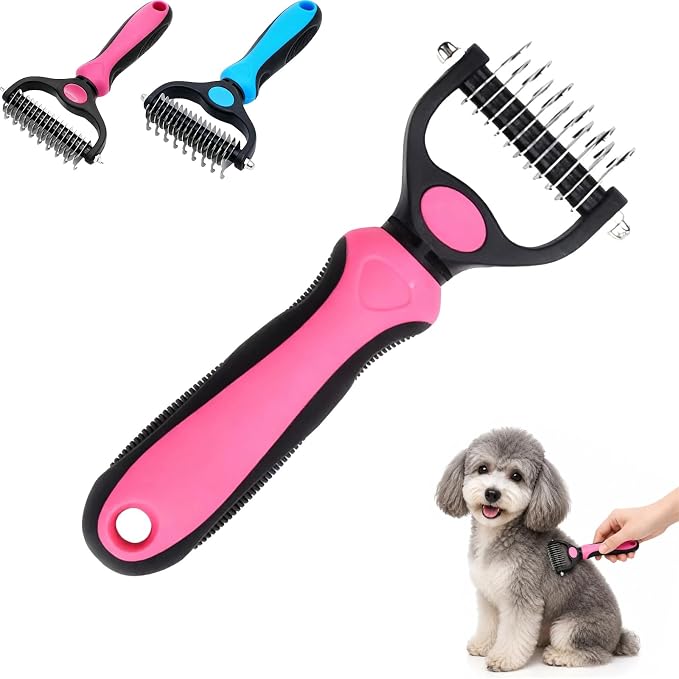 Dog Grooming Tool, Professional Deshedding Tool Dogs & Cats - Gentle, Efficient & Fur, Pet Grooming Brush, Dog & Cat Grooming Tool (Red Small)