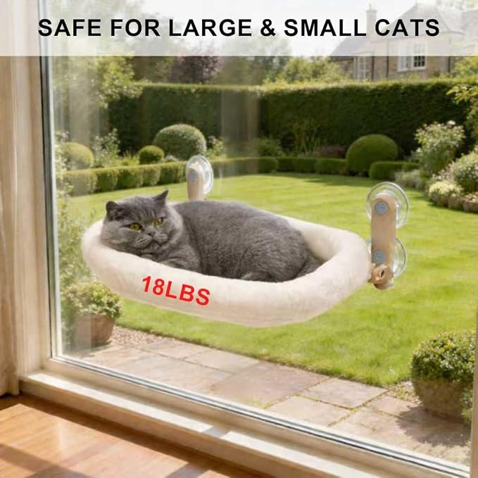 YGP Foldable Cat Hammock for Window- Heavy Duty Cat Window Seat | 40lbs High Load Capacity, 4 Strong Suction Cups & No Drilling. Cat window seat for cats inside.