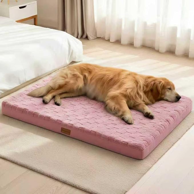 Patas Lague Orthopedic Large Dog Bed Washable Pet Crate Mat 36''X24'' Pink | Egg-Crate Foam Dog Couch For Large Sized Dogs, Waterproof Removable Cover, Soft Pet Bed With Nonskid Bottom