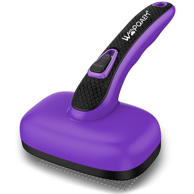 Self Cleaning Slicker Brush for Dog and Cat Shedding, Purple | Skin Friendly Deshedding Brush for Short or Long Haired Dogs & Cats, One-Click Retractable for Easy Cleaning Flying Hair