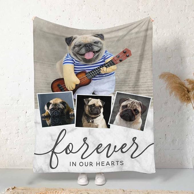 InterestPrint Custom Dog Pet Memory Blankets with Beloved Photo Forever in Our Hearts Personalized Loss of Loved one Memorial Blanket Gift for Dogs Cats Pets Lovers 50X60 Inch