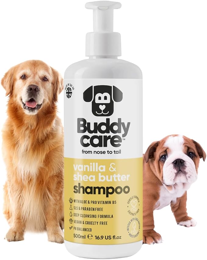 Buddycare Vanilla & Shea Butter Dog Shampoo - (16.90oz) Itch Relief & Dog Shampoo Sensitive Skin Care, Dog Shampoo and Conditioner, Premium Dog Grooming Supplies for All Breeds