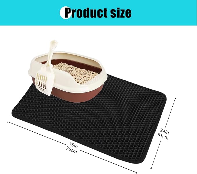 Cat Litter Mat, 30"x24", Black | Double Layer, Waterproof, Litterbox Mat