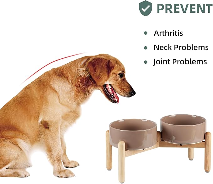 Havniva 7.3inch Ceramic Raised Dog Bowl with Stand, Double Dog Bowls Elevated for Medium Breed Dog Food and Water Bowl Set Non-Slip Dog Dish Large Capacity Feeding Pet Water Bowl