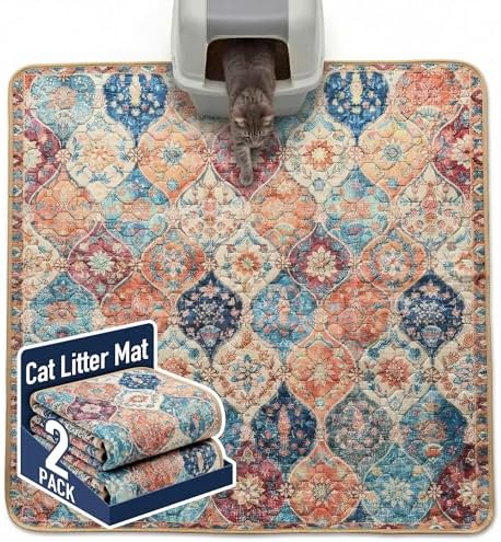 Hompet Cat Litter Mat 2 Pack, 54x54 Large Machine Washable Trapping Mats for Cats, Super Absorbent & Urine-Proof Cat Litter Box Mat for Floor, Waterproof & Non Slip Kitty Litter Rug