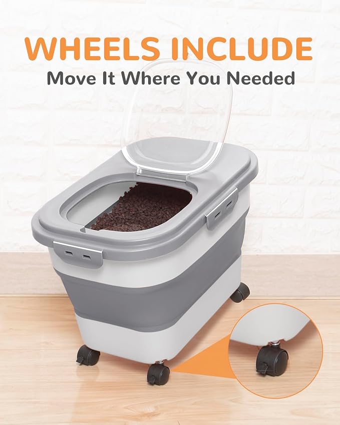 20-23 Lbs Dog Food Storage Container,Collapsible Dog Food Container | Pet Food Storage Containers with Attachable Casters and Scoop,Small Container,Keep Dry Food Fresh,Easy to Move with Wheels