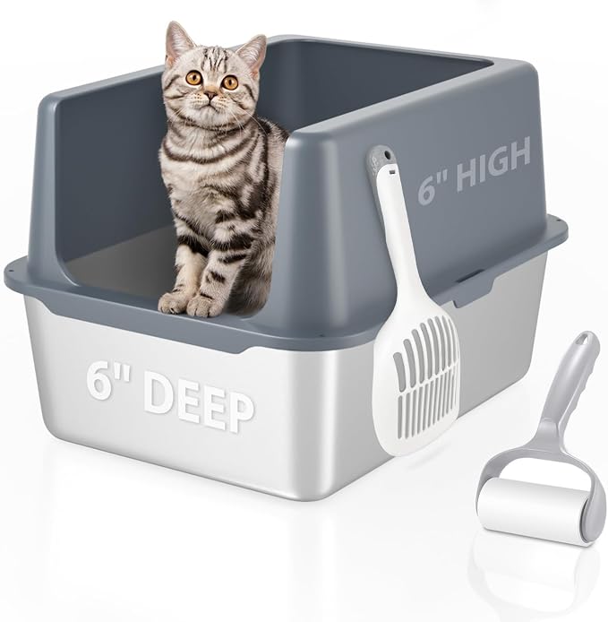 Litter Box with Lid, Stainless Steel Cat Litter Box, 12" Small Metal Litter Box for Kittens, Grey