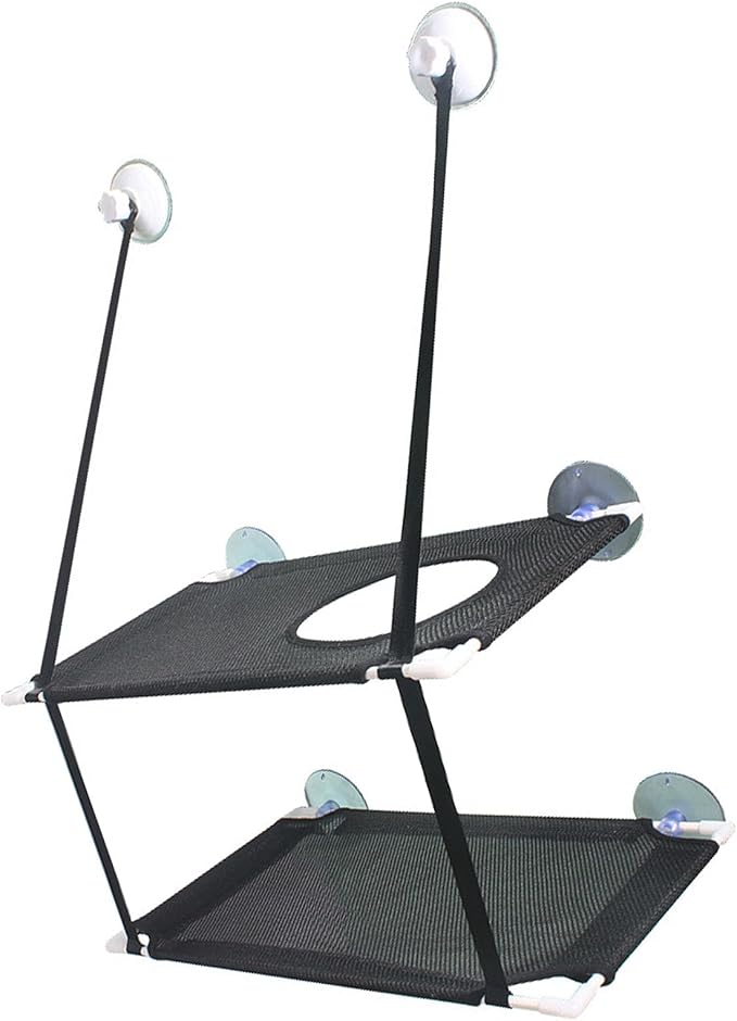 JTLB Cat Hammock, Double Layer Hanging Cat Bed with Strong Suction Cups, for Window Balcony Indoor Outdoor Use (Black 2 Layer)