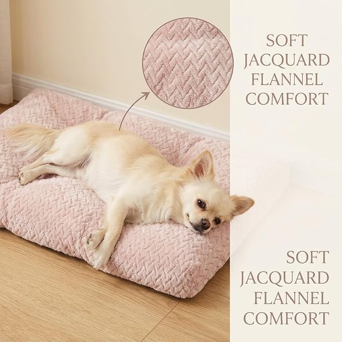 Small Dog Bed for Crate,22 Inch Washable Dog Crate Pad for Dog Cages,Soft Jacquard Flannel Puppy Kennel Bed with Anti-Slip Bottom,Fluffy Dog Mat for Small Dogs,Pink