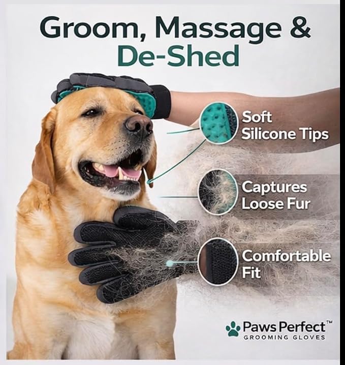 Pet Grooming Gloves for Dogs and Cats, Deshedding Hair Remover Mitt, 2 Pack Premium