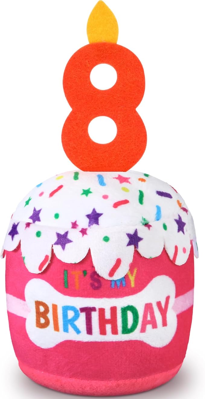Dansydaisy Dog Birthday Cake Toy Squeaky Plush Toy for Girl Boy Gifts, Chew Accessories for Dog Birthday Party Decor Favor for Large, Medium and Small Dogs(8th,Pink)