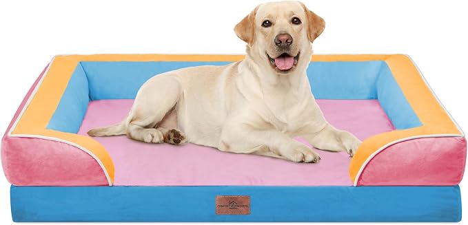Comfort Expression Orthopedic Dog Bed for Extra Large Dogs with Bolster | Waterproof Dog Couch Bed with Washable Cover & Non-Slip Bottom, Supportive Egg Crate Foam XL Pet Bed, 42x30 Inch