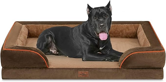 Comfort Expression Orthopedic Dog Bed for Extra Large Dogs with Bolster | Waterproof Dog Couch Bed with Washable Cover & Non-Slip Bottom, Supportive Egg Crate Foam Big Dog Bed, 53x42Inch