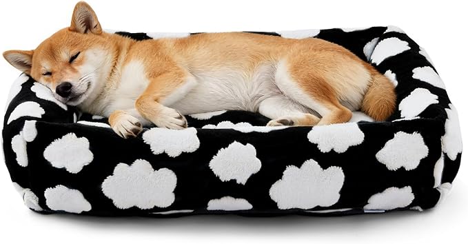JOEJOY Large Dog Beds Large Sized Dog, Rectangle Washable Orthopedic Pet Bed with Removable Zipper Cover, Cute Soft Calming Puppy Pet Bed with Jacquard Shaggy Plush & Non Skid Bottom