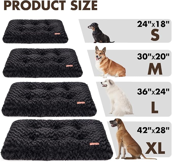 Dog Bed Crate Pad - Rosette Pattern White Velvet Pet Bed Anti-Slip Comfy Kennel Pad for Crates Rosette Black XL