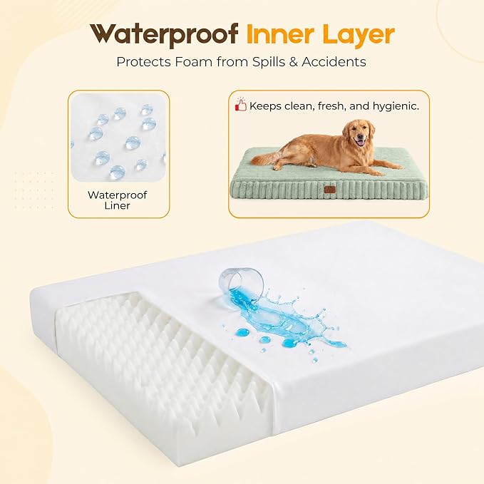 Orthopedic Dog Bed for XXL Jumbo Dog, Waterproof Pet Bed,Non-Slip Bottom and Egg-Crate Foam with Removable Washable Cover Crate Bed,Green,47"x29"x4"