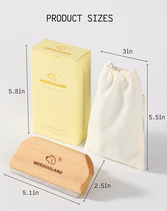 Deshedding Brush for Dogs and Cats, Wooden Ergonomic Handle | For short, long, double-coated dogs and cats. Gently removes loose undercoat without scratching. Wooden ergonomic grip.