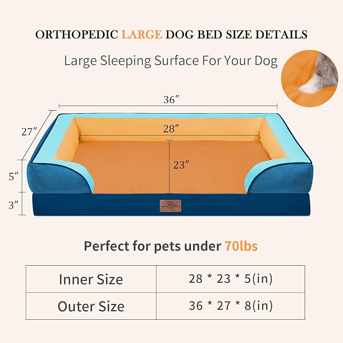 Comfort Expression Orthopedic Dog Beds for Large Sized Dog with Bolster | Waterproof Dog Couch Bed with Washable Cover & Non-Slip Bottom, Supportive Egg Crate Foam Large Pet Bed, 36x27 Inch