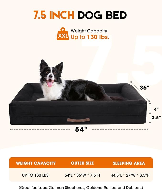 Upvilla XXL Orthopedic Dog Bed, Four-Sided Cushioned Egg-Shaped Foam Dog Sofa, Waterproof Removable Cover, Pet Sofa Bed with Non-Slip Base, Giant Dog Bed,Black