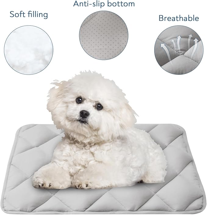 Dog Crate Pad 2 Pack, Soft Dog Crate Mat with Anti-Slip Bottom, Grey | Fits 24 Inch Crate, Machine Washable, Kennel Pad, 24” x 18”